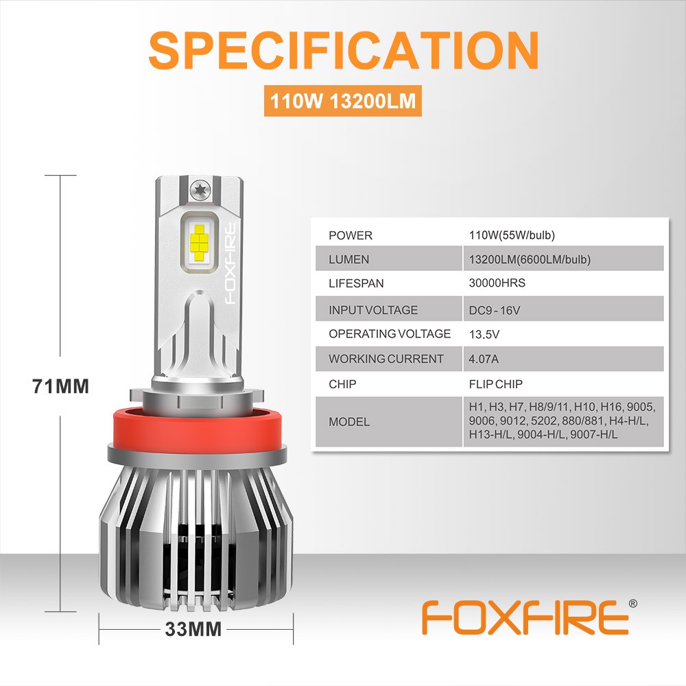 110W 13200LM H11 LED Headlight Bulbs | 2 Bulbs